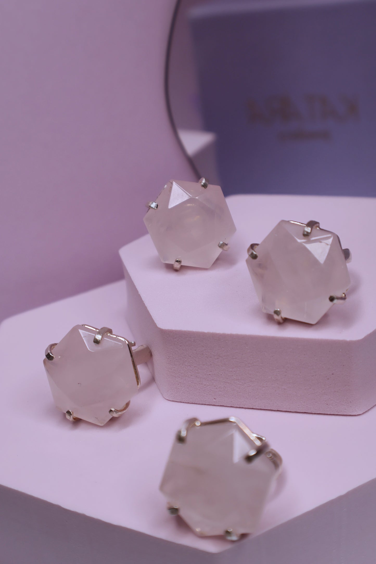 Pink Quartz Hexagone Rings