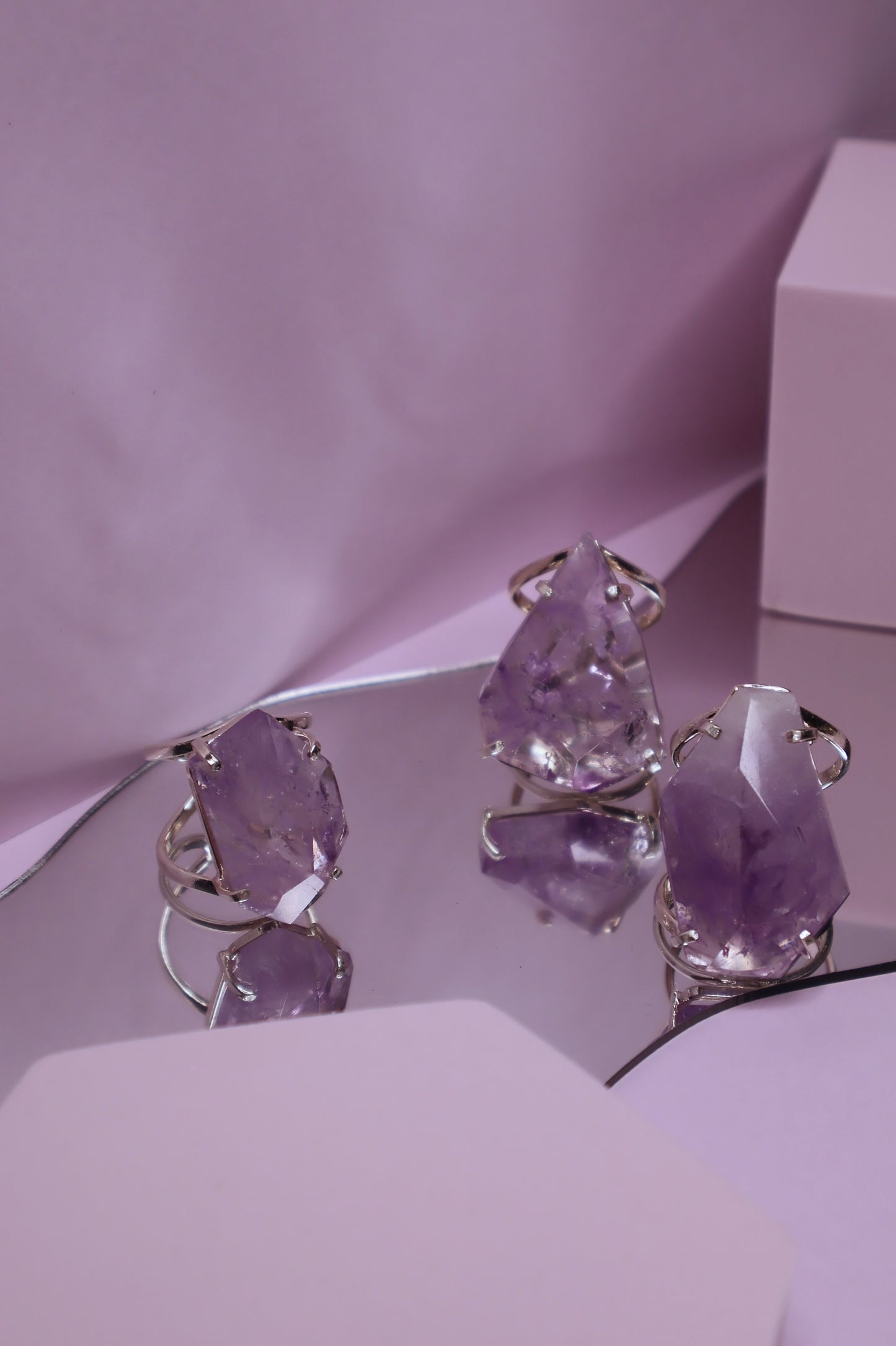 Dark Amethyst Faceted Arc Rings