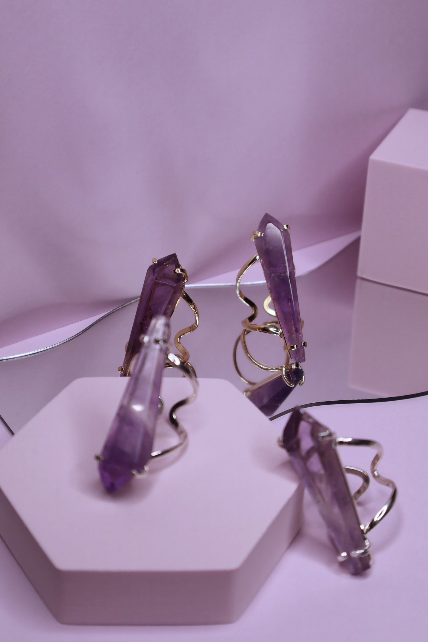 Dark Amethyst Faceted Point Rings