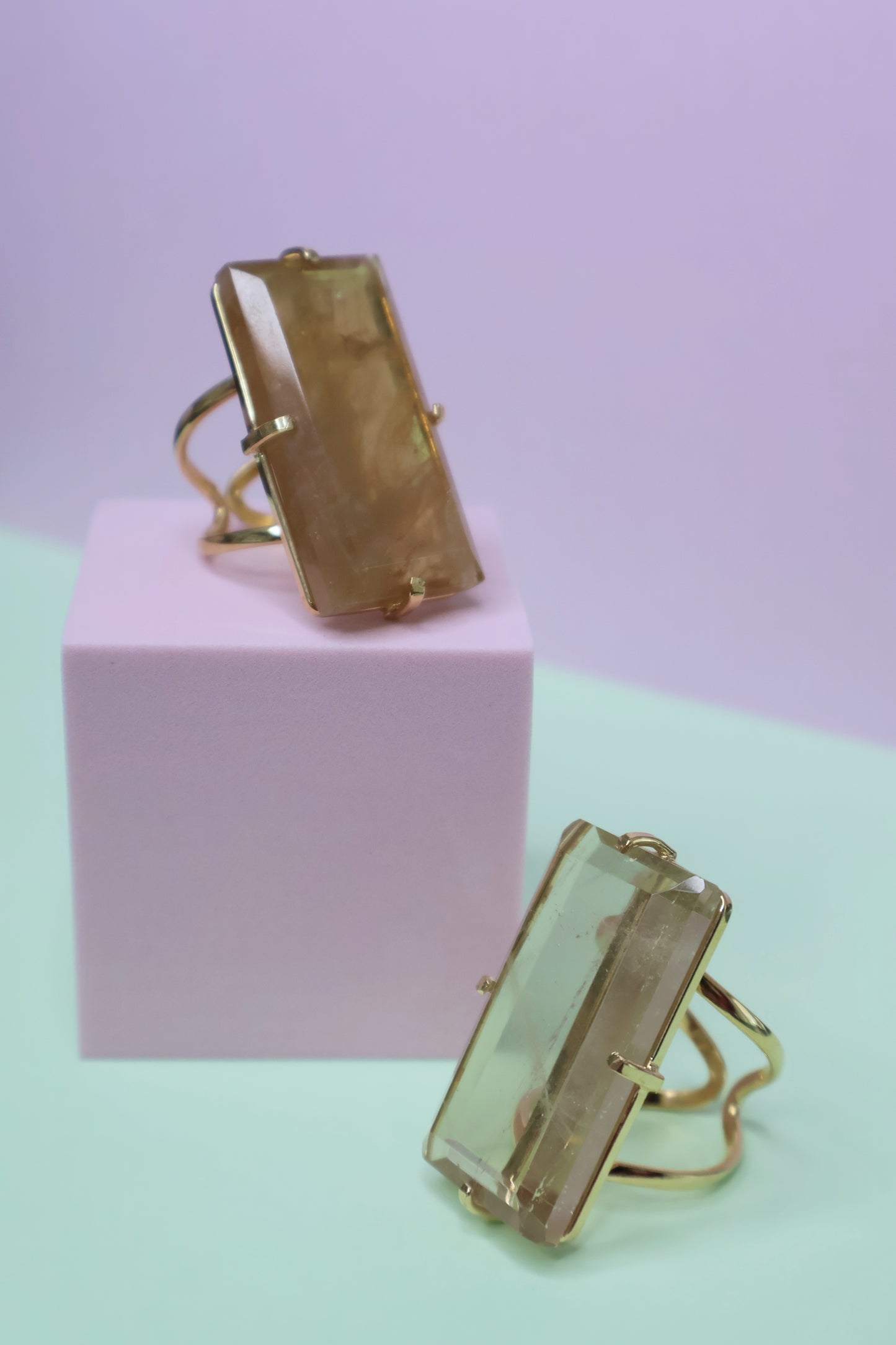 Rectangular Citrine Arc Rings