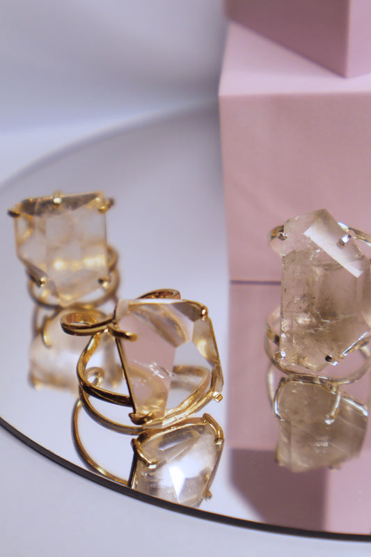 Faceted Clear Crystal Arc Rings