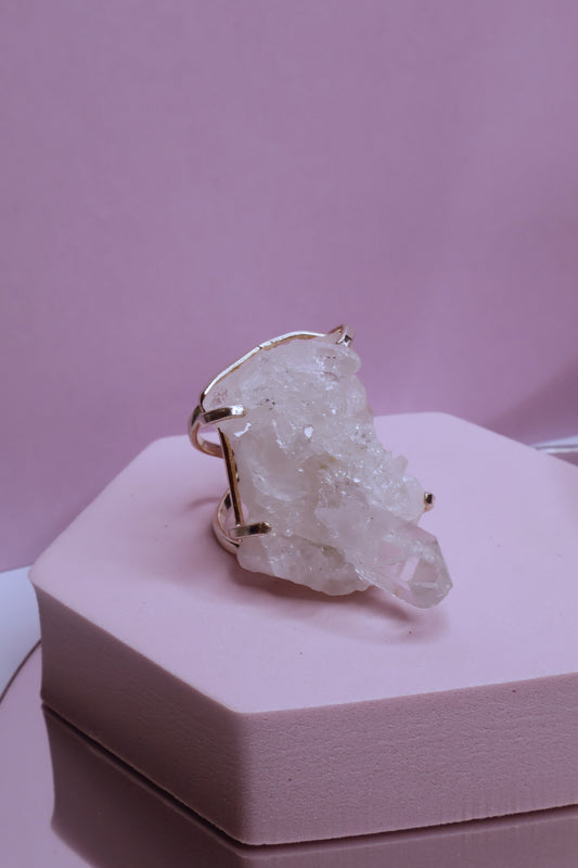 Clear Crystal Cluster Arc Ring