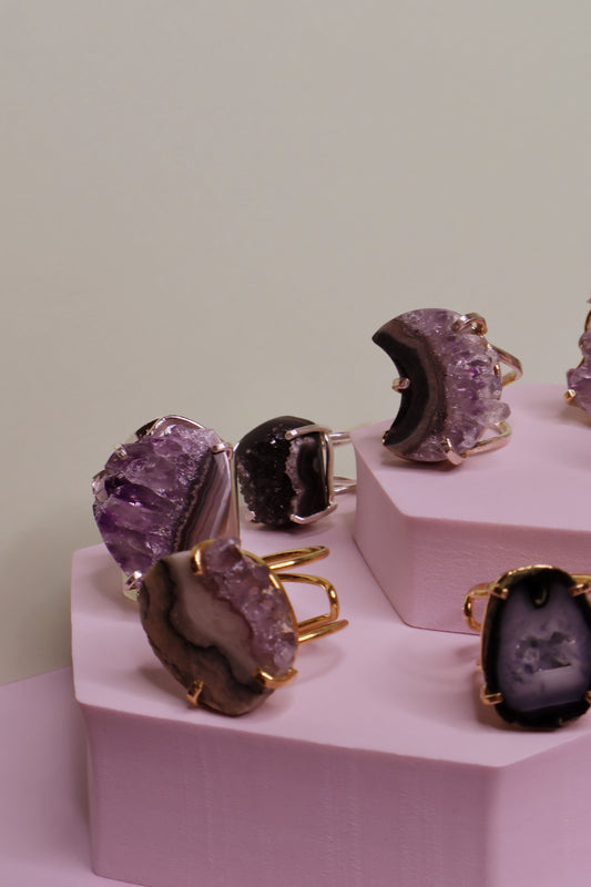 Amethyst Slice Arc Rings