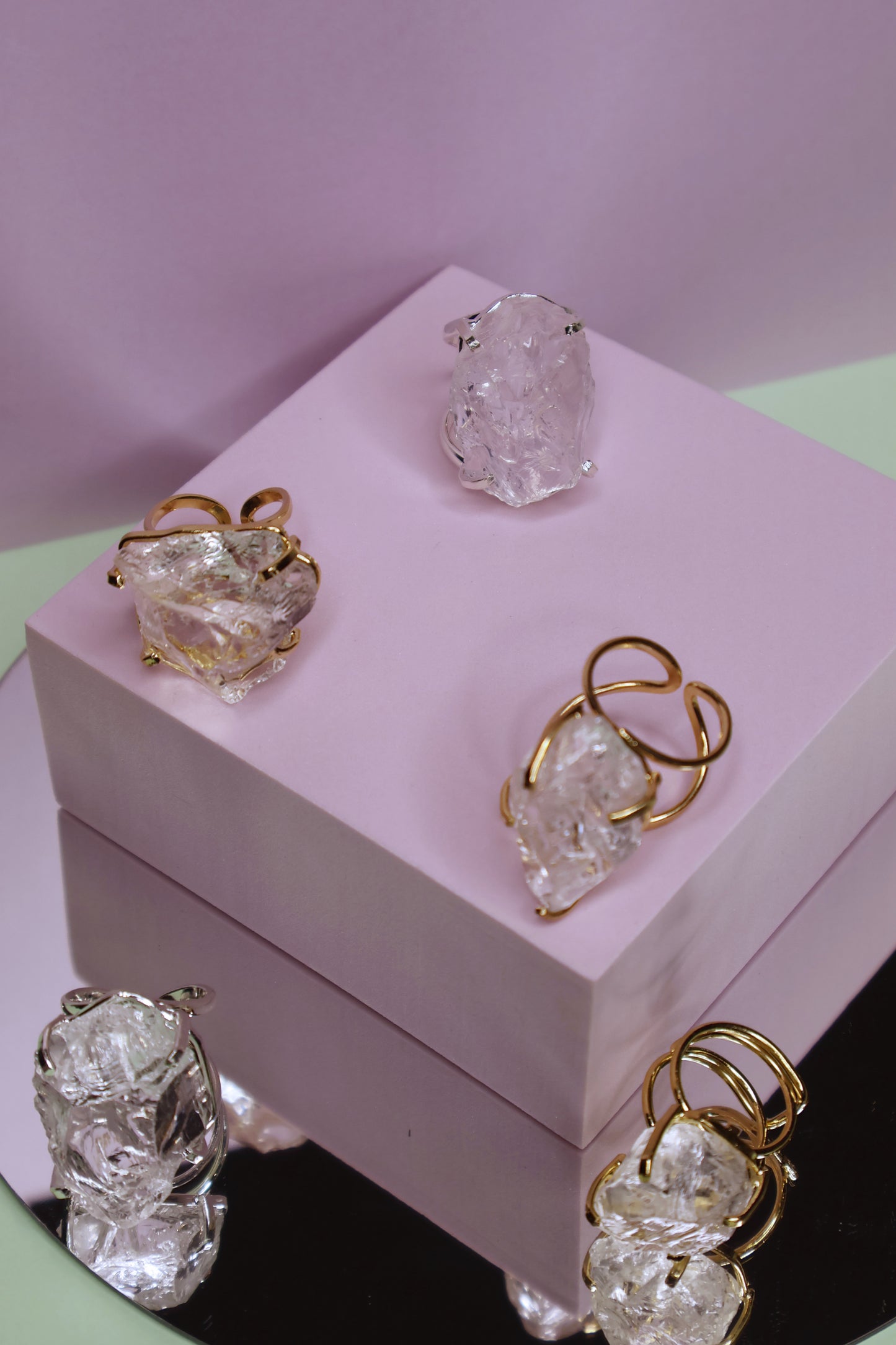 Clear Crystal Gem Arc Rings